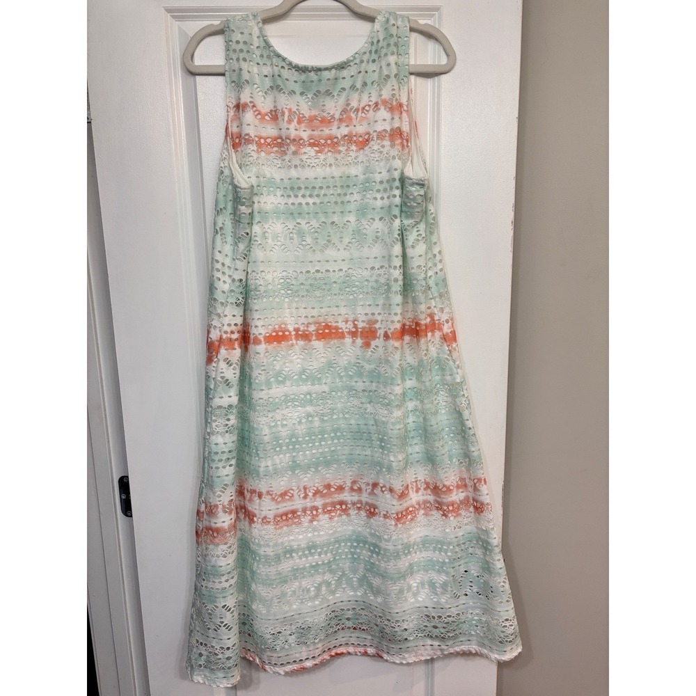 Cloth & Portrait Women XL Eyelet Lace Tie Dye Sleeveless A-Line Dress Mint Coral